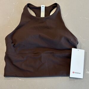 Lululemon Logo Elastic Everlux Shelf Tank Sz 8 Espresso/Bone NWT